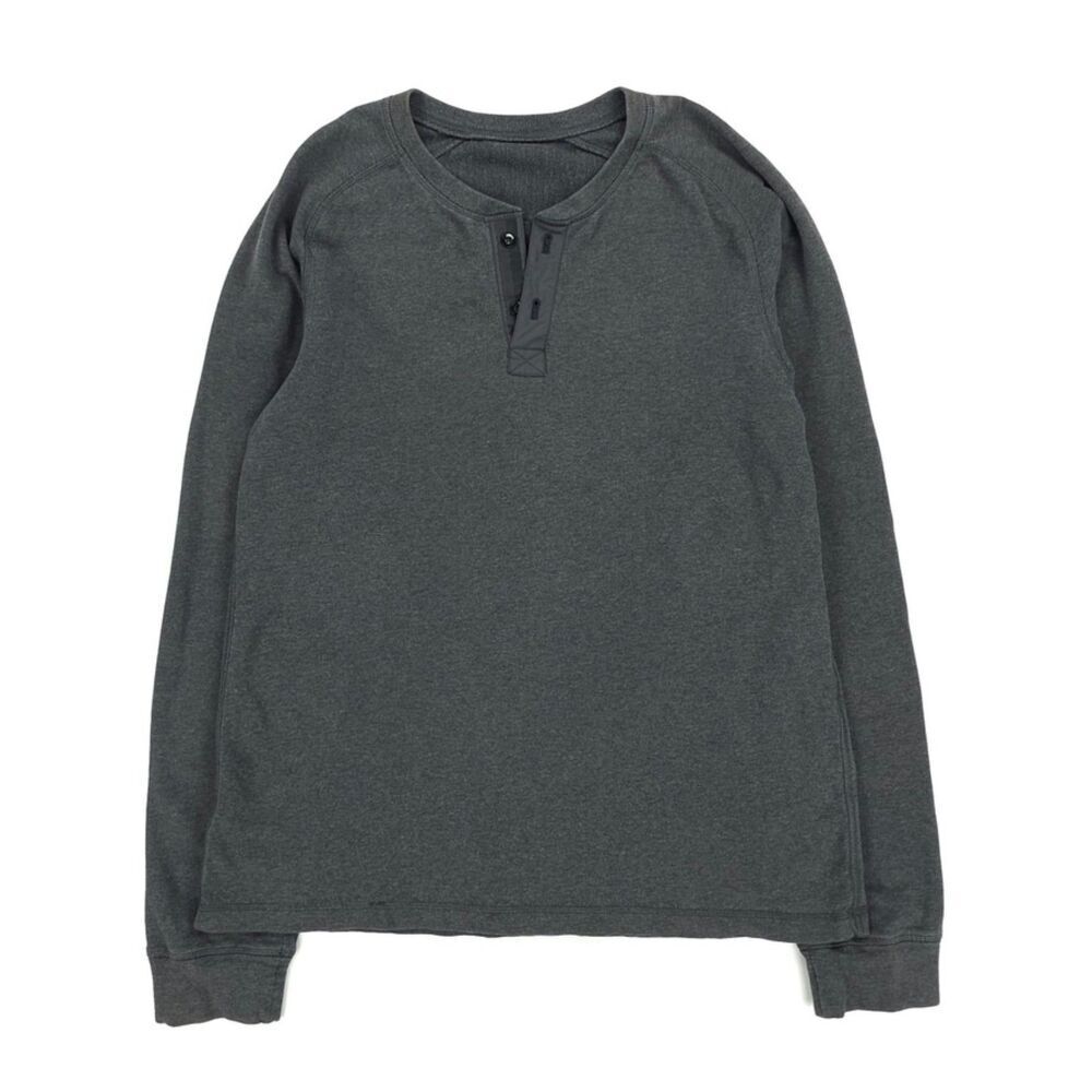 LULULEMON All Town Henley Heathered Black French Terry Long Sleeve Athleisure